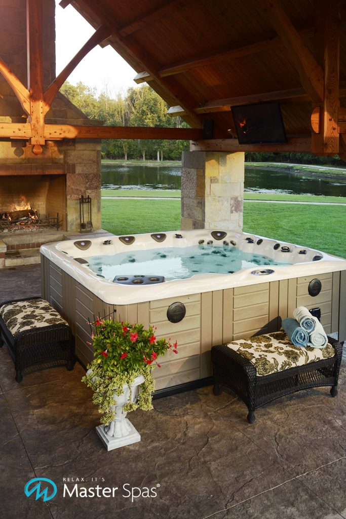 patio with hot tub