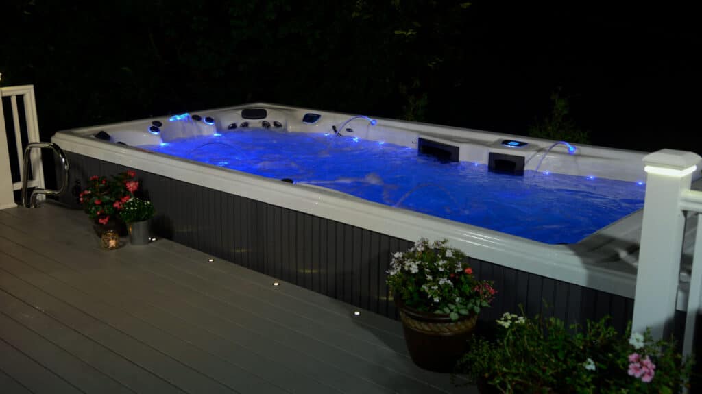 swim spa at night