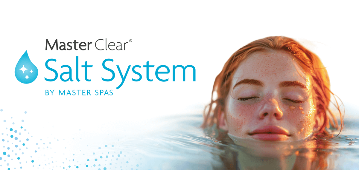 Master Clear Salt System logo with red head girl relaxing in water.