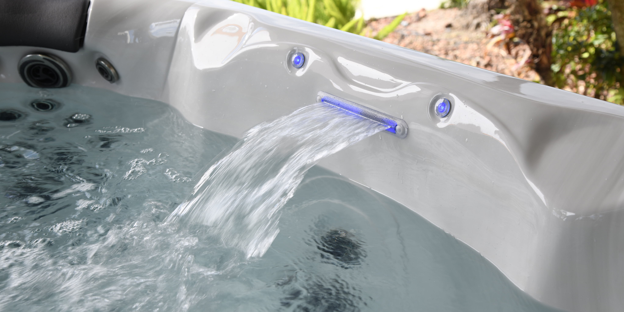 Waterfall water feature in a Clarity Spa.