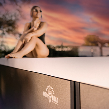 MasterSpas Chilly GOAT owner taking a break on the cold tub.