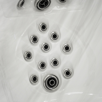 Jets inside a hot tub with radiating areas showing the therapy system.