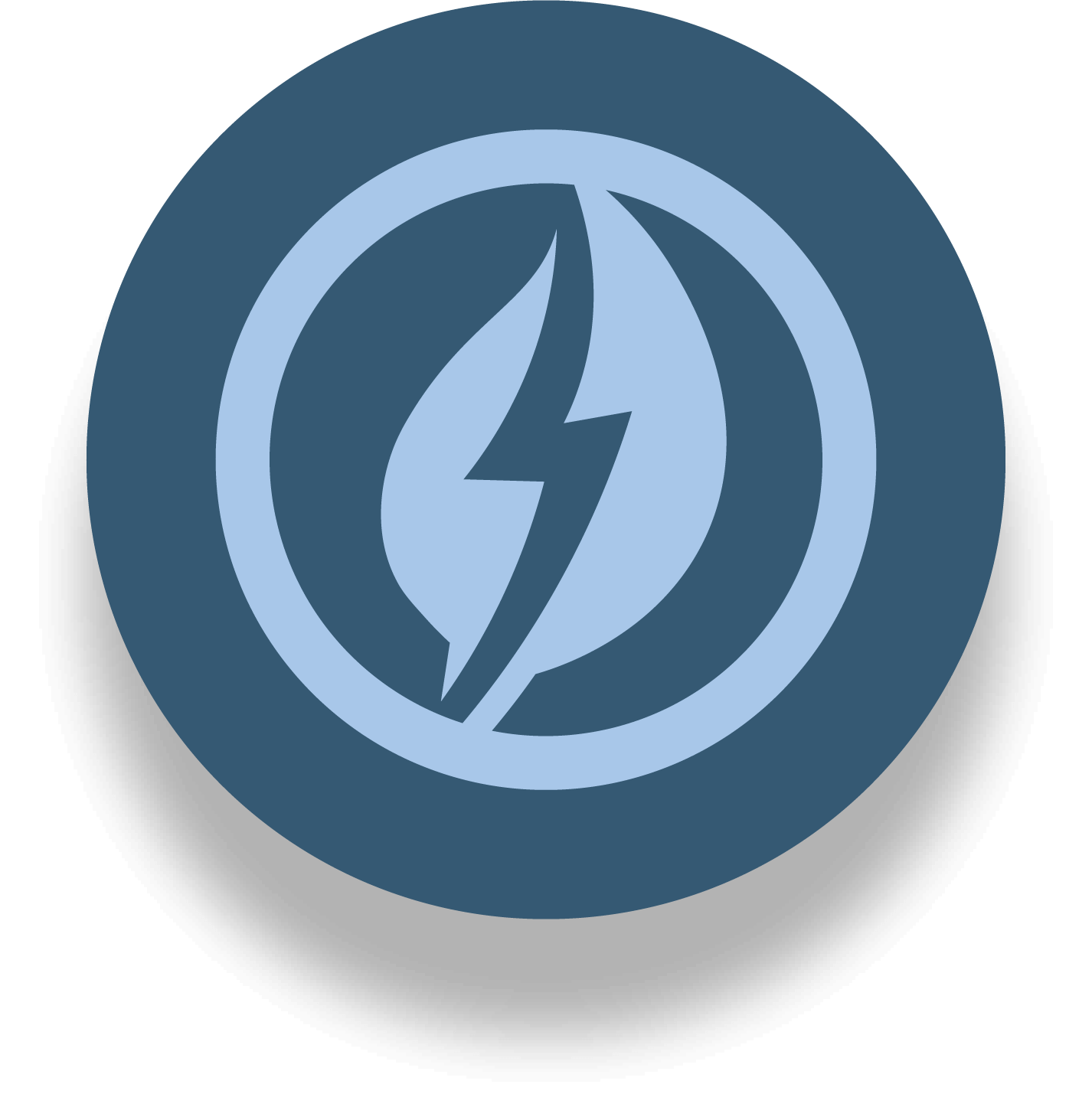 Circle with a blue crescent moon insde.