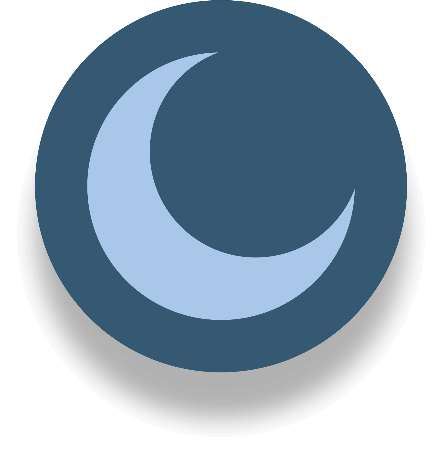 Circle with a blue crescent moon insde.