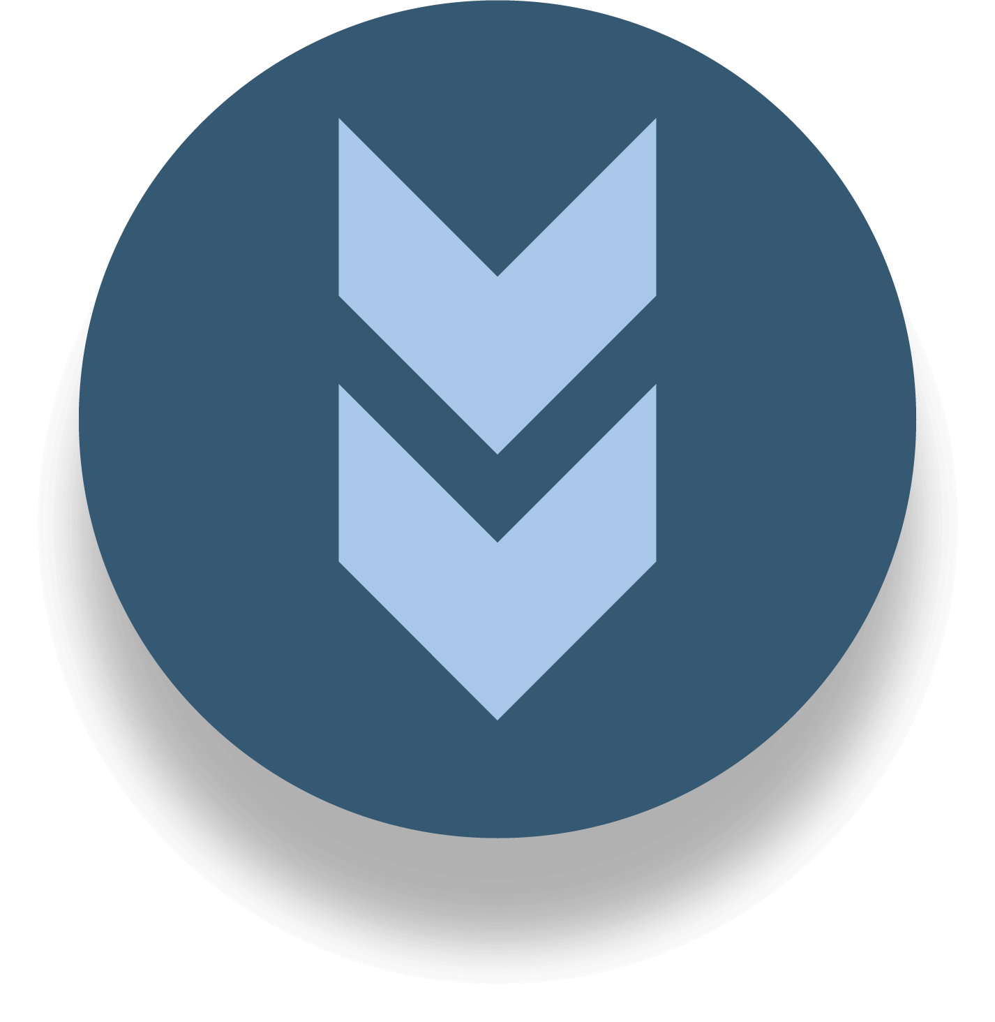 Circle with two chevrons pointing down inside.