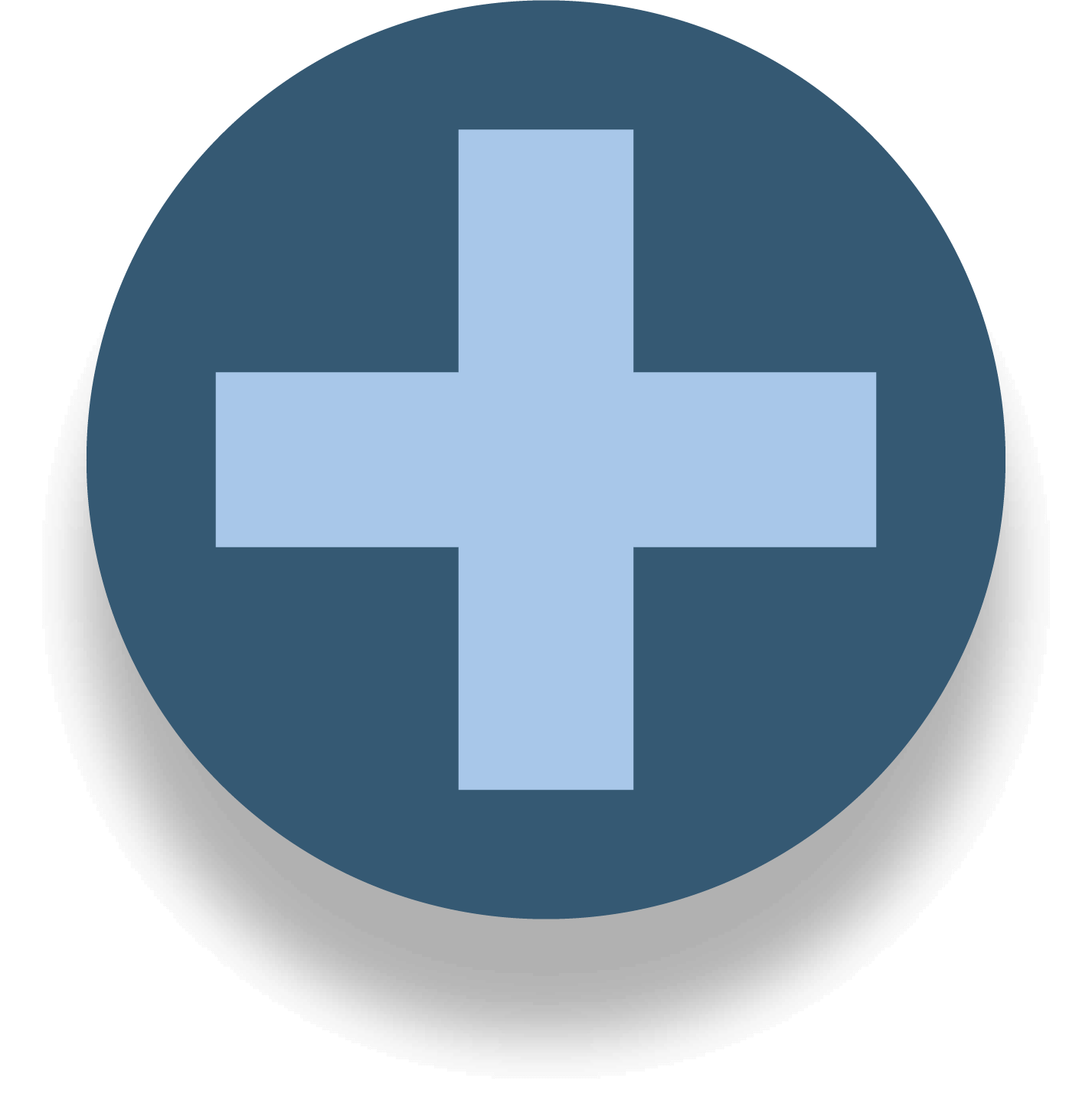 Circle with a blue medical cross inside.