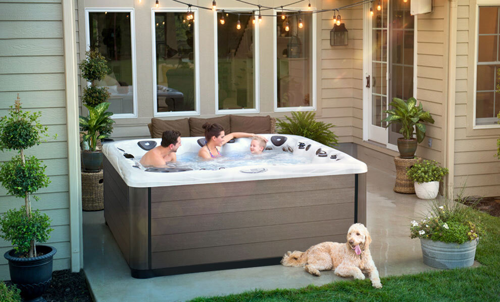hot tub installation on a back patio