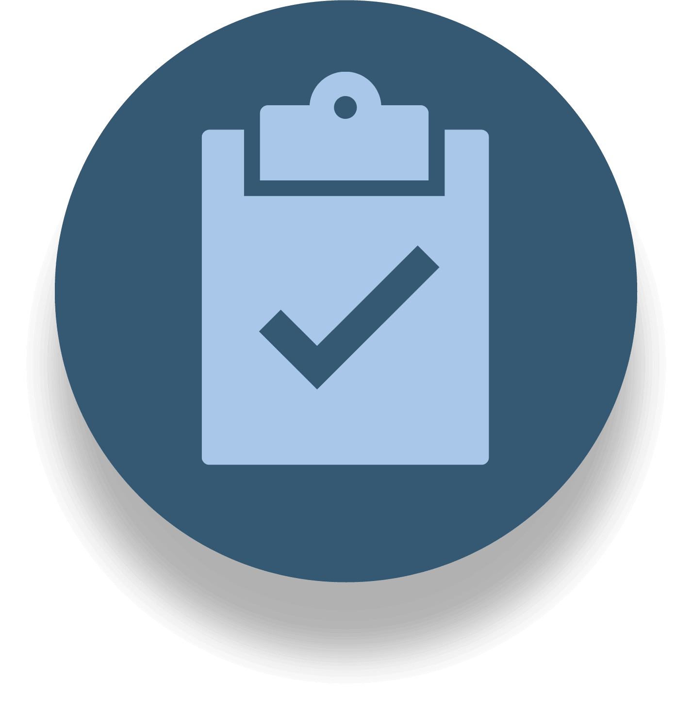 Circle with clipboard icon and checkmark inside.