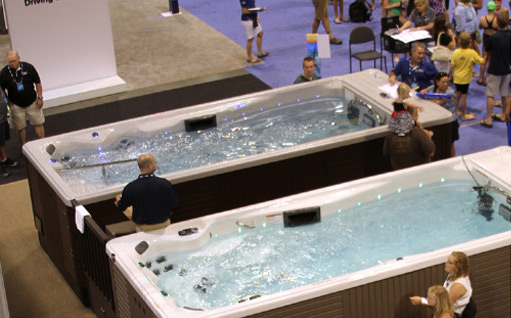 three quarter view of swim spas as the olympic trials in Omaha
